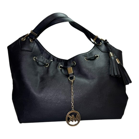 Michael Kors Large Black Leather Tote Bag with Tassels & MK Charm — Classic Hobo - Picture 1 of 9